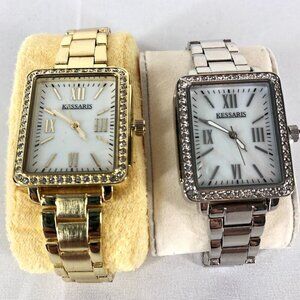 Lot Of 2 Kessaris Watches 1 Gold Tone And 1 Silver Tone With Rhinestones